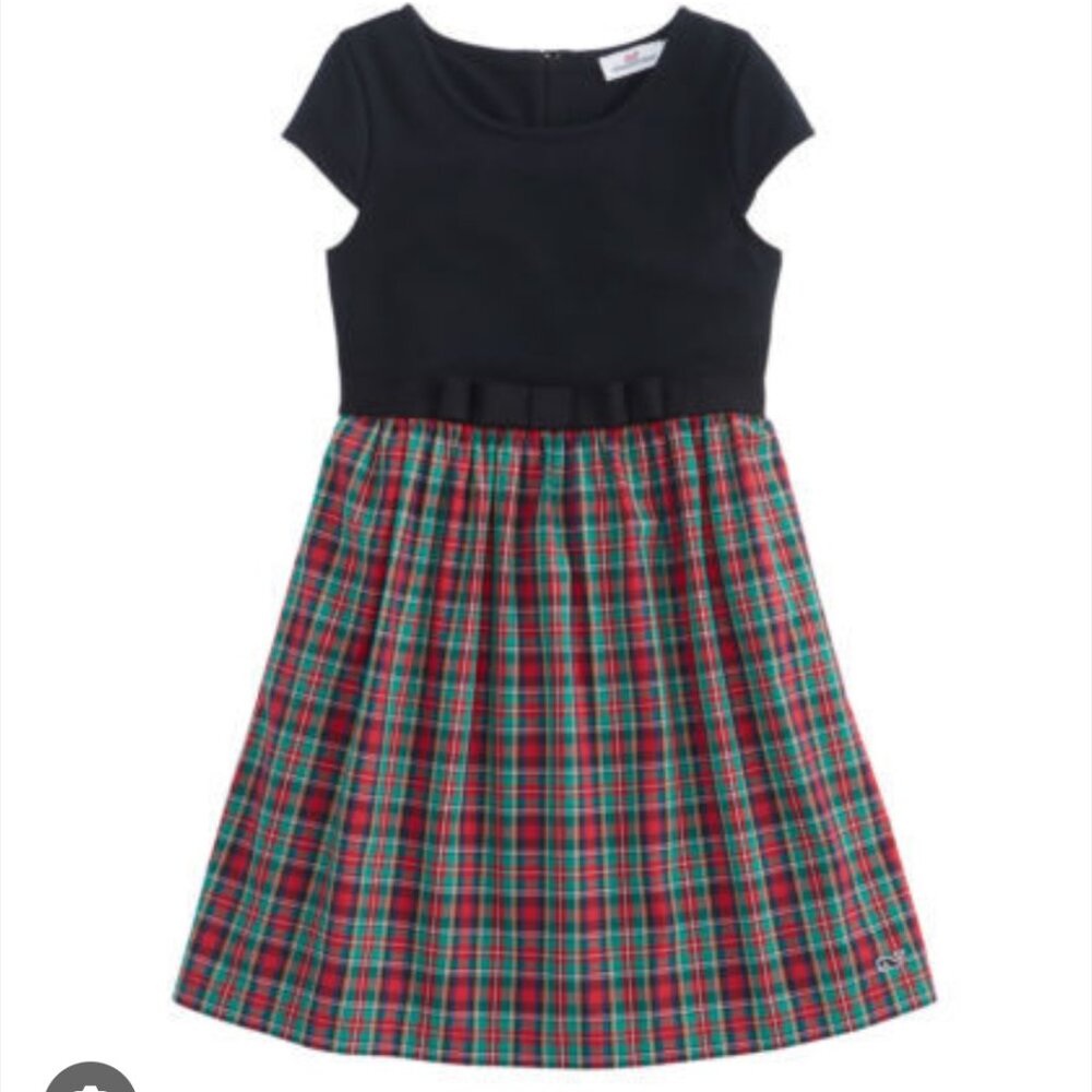 ⭐ Girls Vineyard Vines Christmas Holiday black & plaid tartan dress size XS 5-6